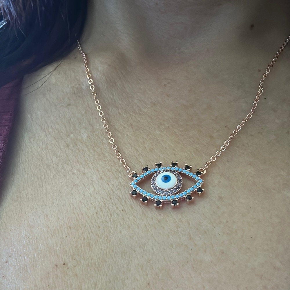 Evil Eye Pendant Necklace in Gold and Blue